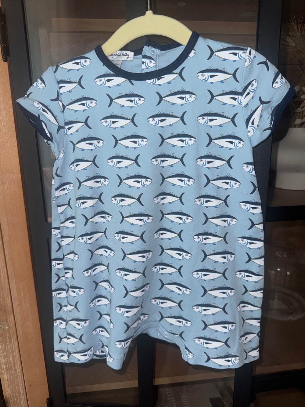 Magnolia baby fish romper shortall pima short sleeve tuna print toddler baby boy
